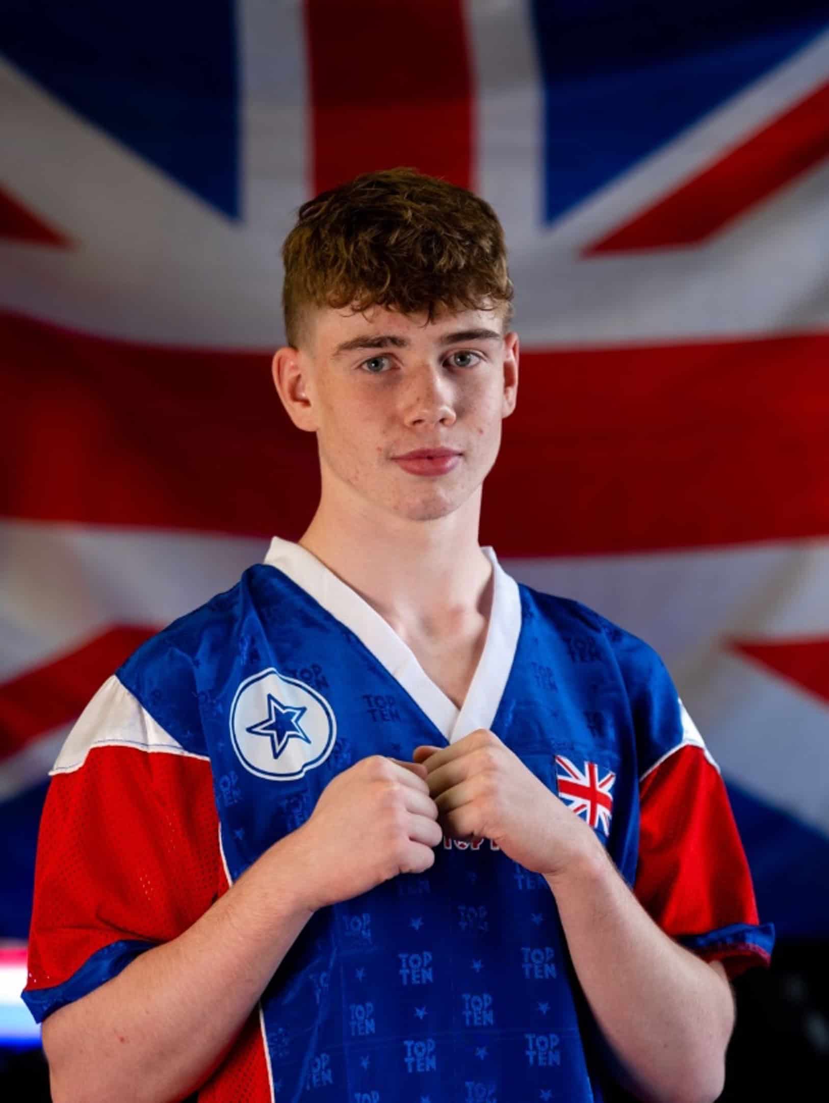 Cheadle Hulme Sixth Form and Elite pathway student Rory poses in front of the British flag his Team GB headshot.